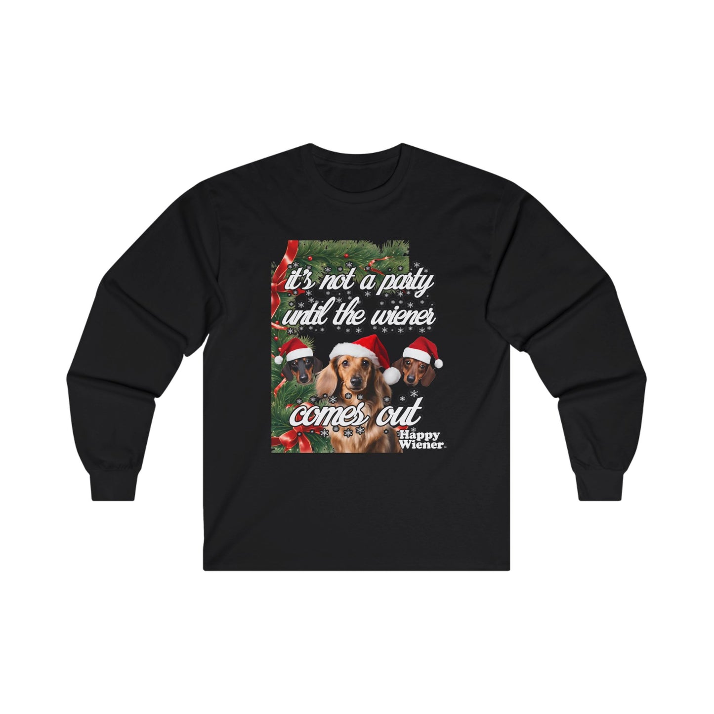 Long Sleeve TEE Holiday Sweater Party with Dachshunds – Wiener Dog Christmas Shirt