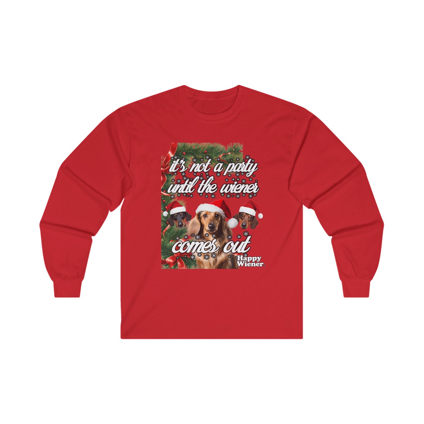 Long Sleeve TEE Holiday Sweater Party with Dachshunds – Wiener Dog Christmas Shirt