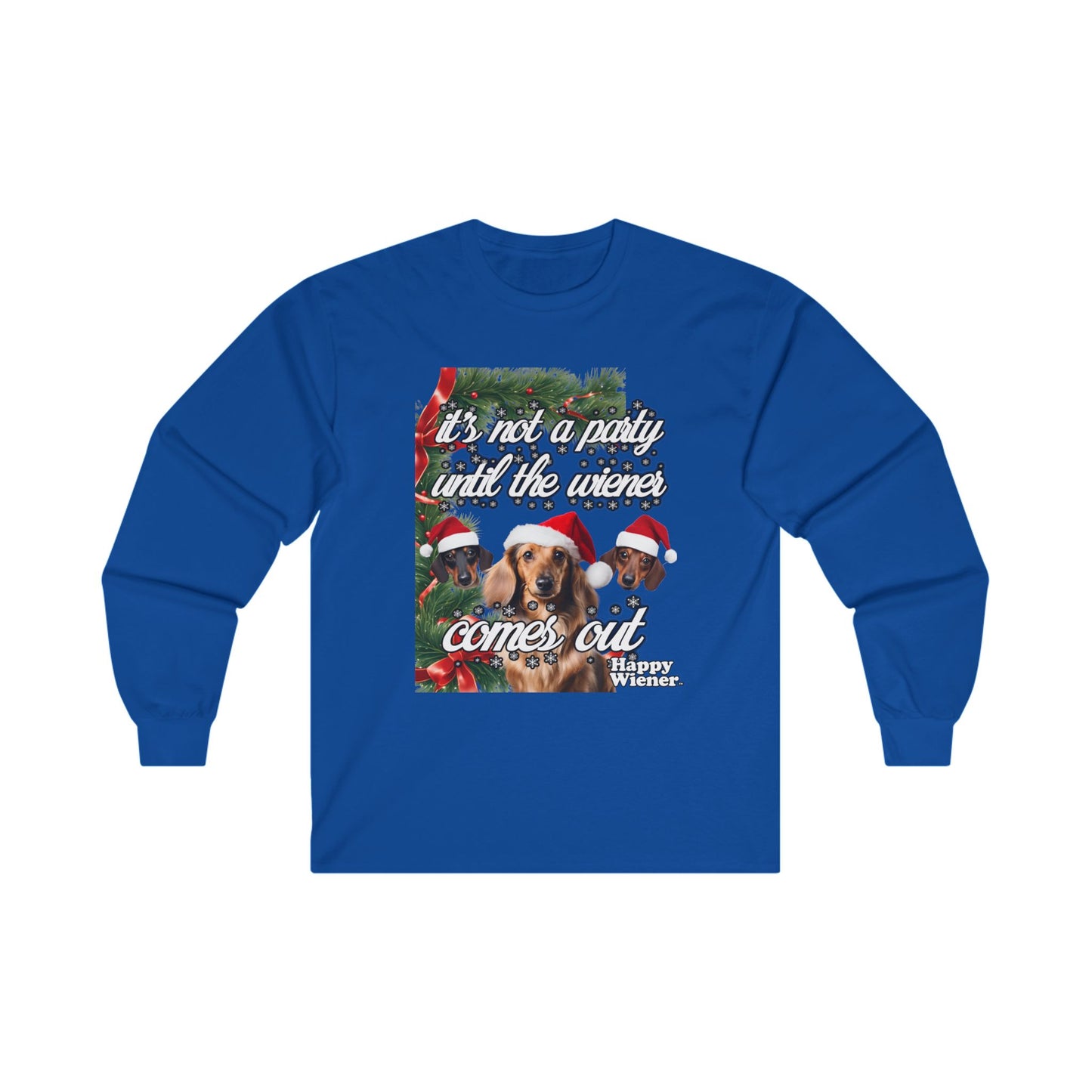 Long Sleeve TEE Holiday Sweater Party with Dachshunds – Wiener Dog Christmas Shirt
