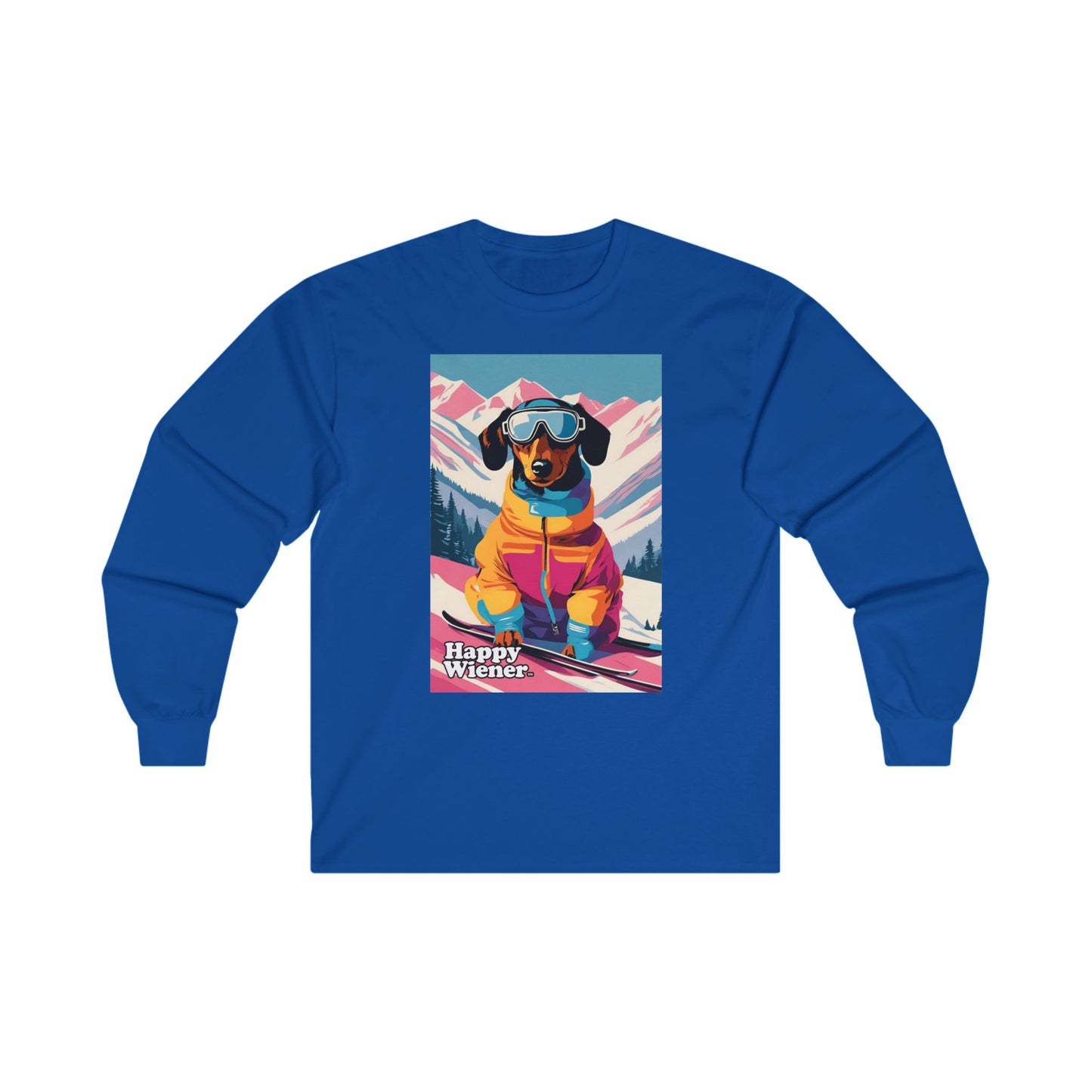 Long Sleeve TEE Holiday Sweater Party SKISONS GREETINGS with Dachshunds – Wiener Dog Christmas Shirt
