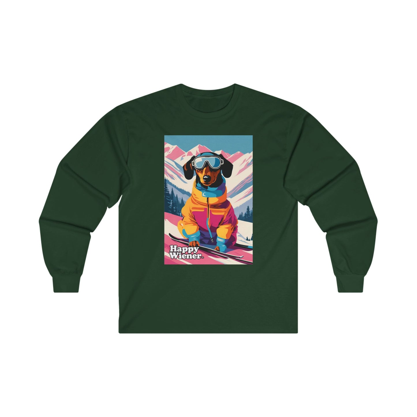 Long Sleeve TEE Holiday Sweater Party SKISONS GREETINGS with Dachshunds – Wiener Dog Christmas Shirt