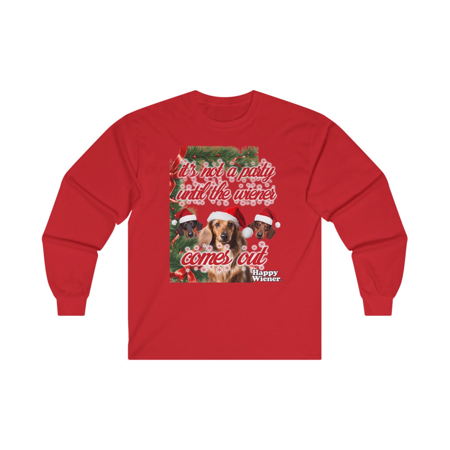 Long Sleeve TEE Holiday PARTY Sweater with Dachshunds – Wiener Dog Christmas Shirt