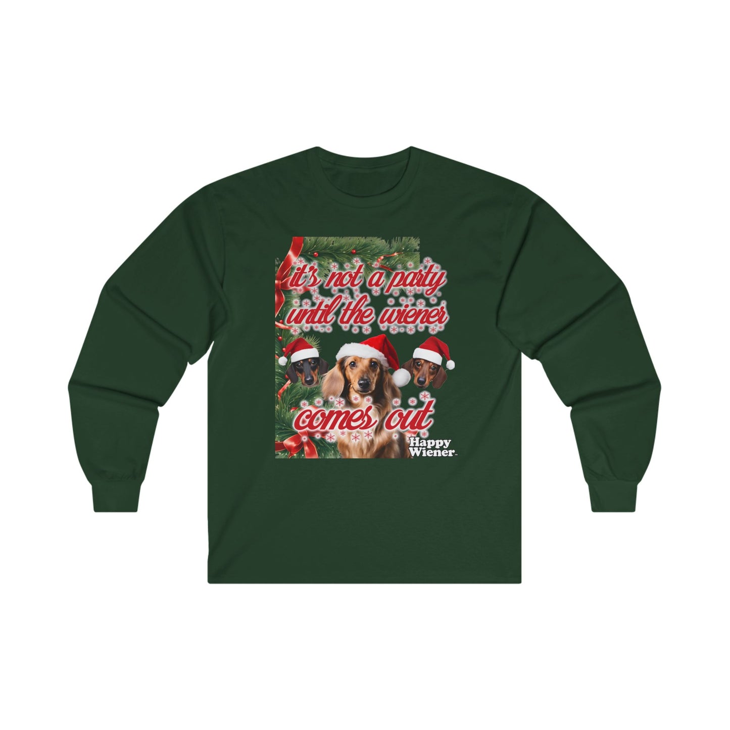 Long Sleeve TEE Holiday PARTY Sweater with Dachshunds – Wiener Dog Christmas Shirt