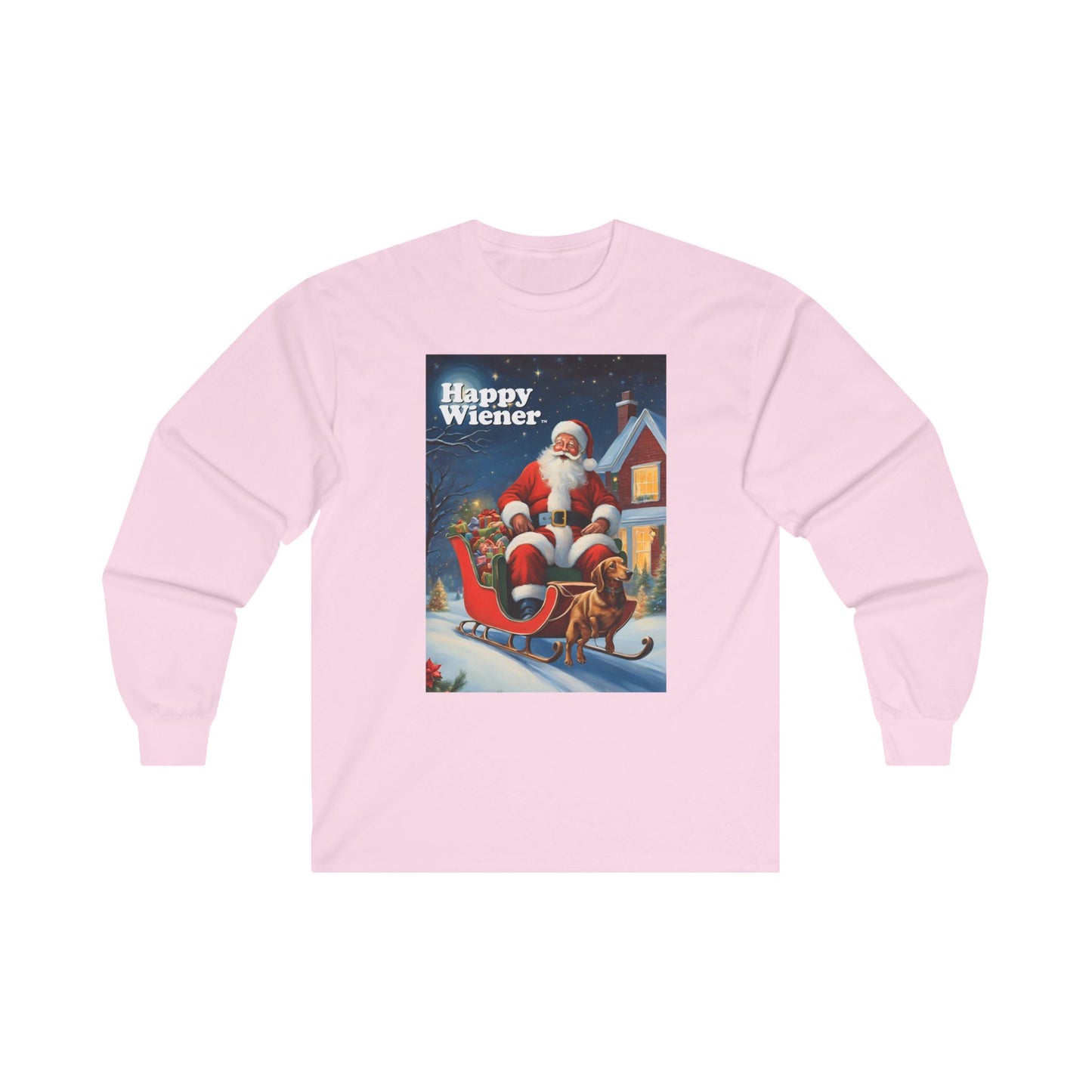 Long Sleeve TEE Holiday Sweater with SANTA SLEIGH Dachshunds – Wiener Dog Christmas Shirt