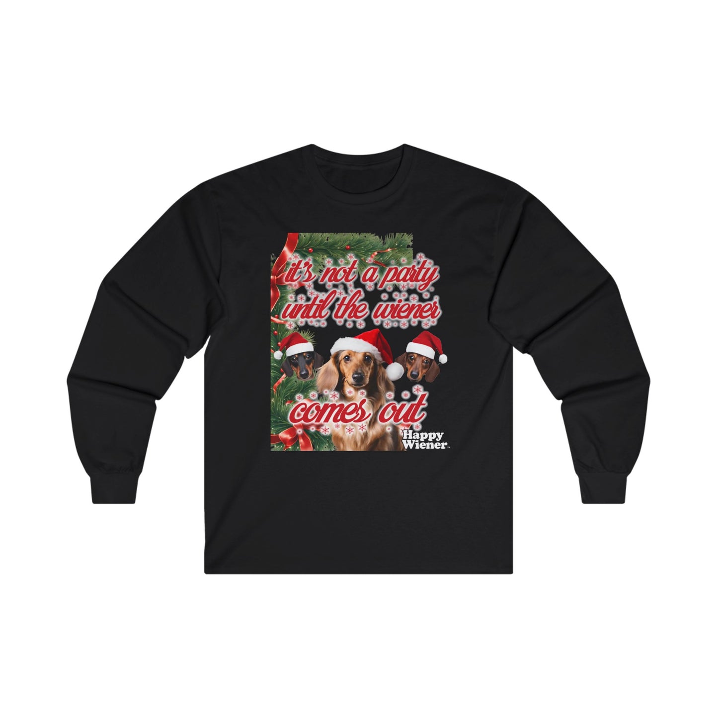 Long Sleeve TEE Holiday PARTY Sweater with Dachshunds – Wiener Dog Christmas Shirt