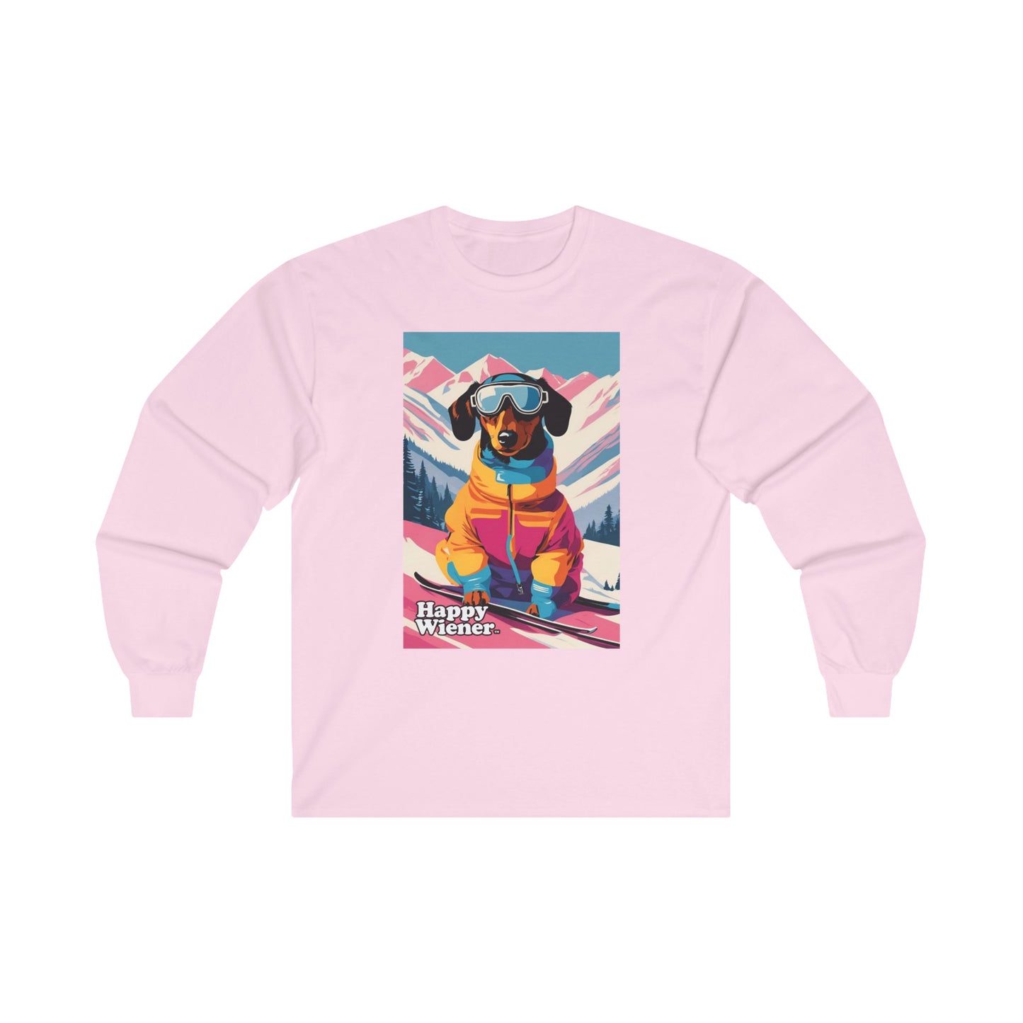 Long Sleeve TEE Holiday Sweater Party SKISONS GREETINGS with Dachshunds – Wiener Dog Christmas Shirt