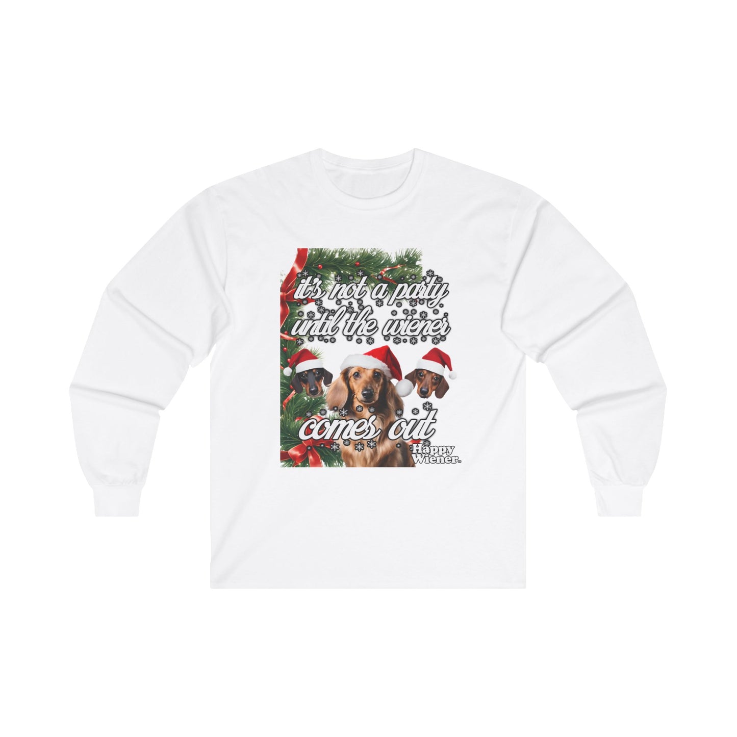 Long Sleeve TEE Holiday Sweater Party with Dachshunds – Wiener Dog Christmas Shirt