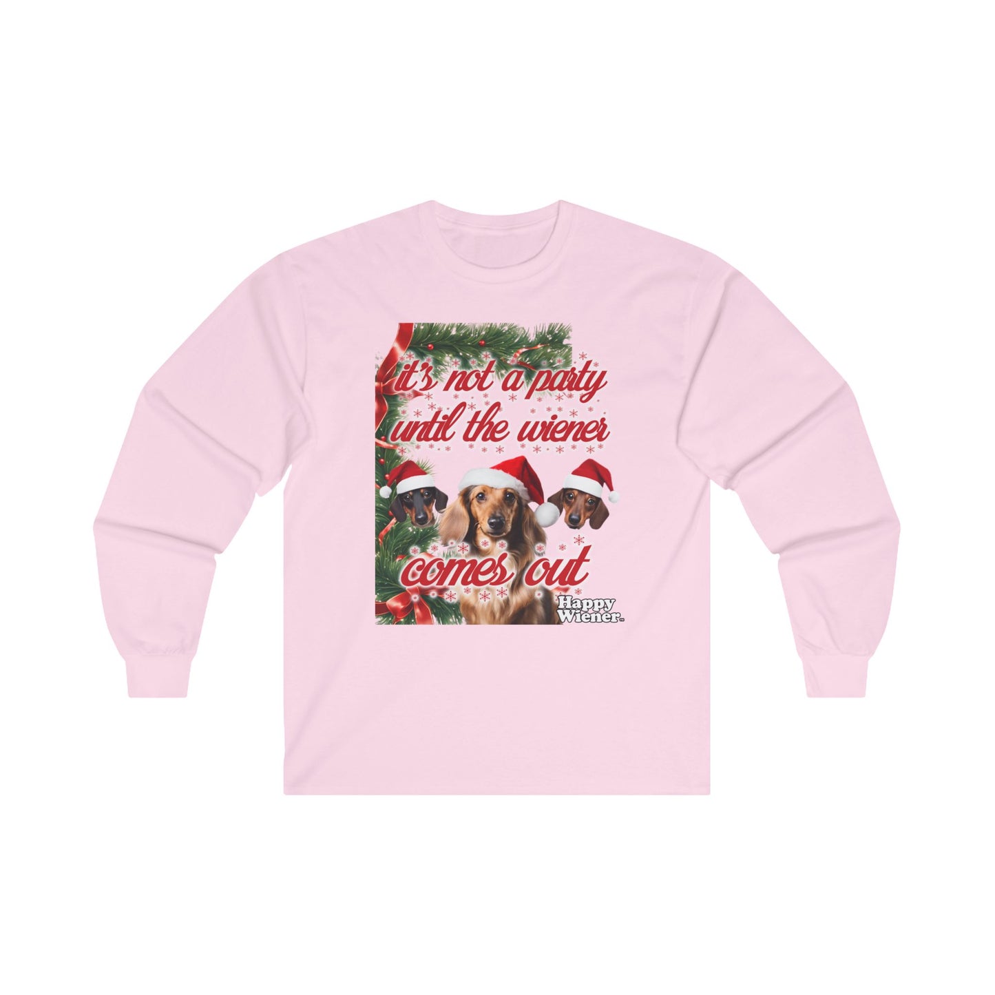 Long Sleeve TEE Holiday PARTY Sweater with Dachshunds – Wiener Dog Christmas Shirt