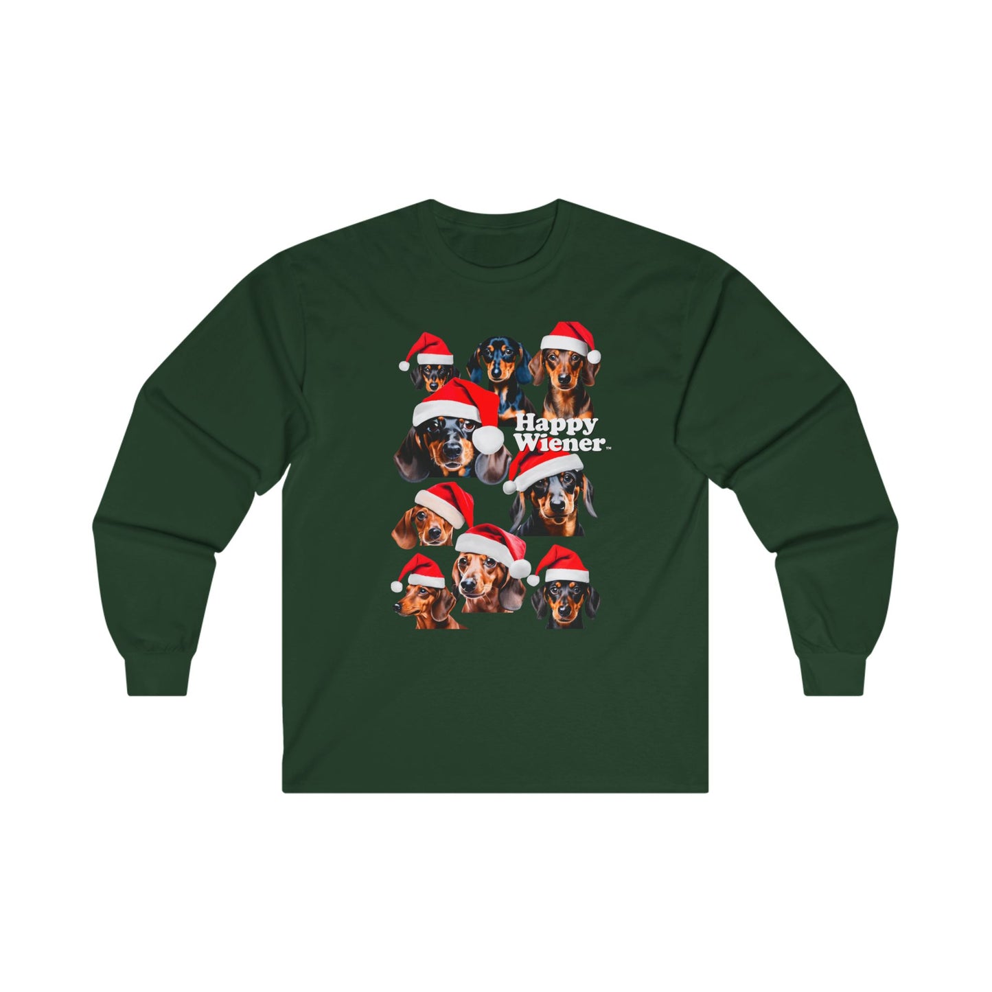 Long Sleeve TEE Holiday Sweater with SANTA Dachshunds – Wiener Dog Christmas Shirt