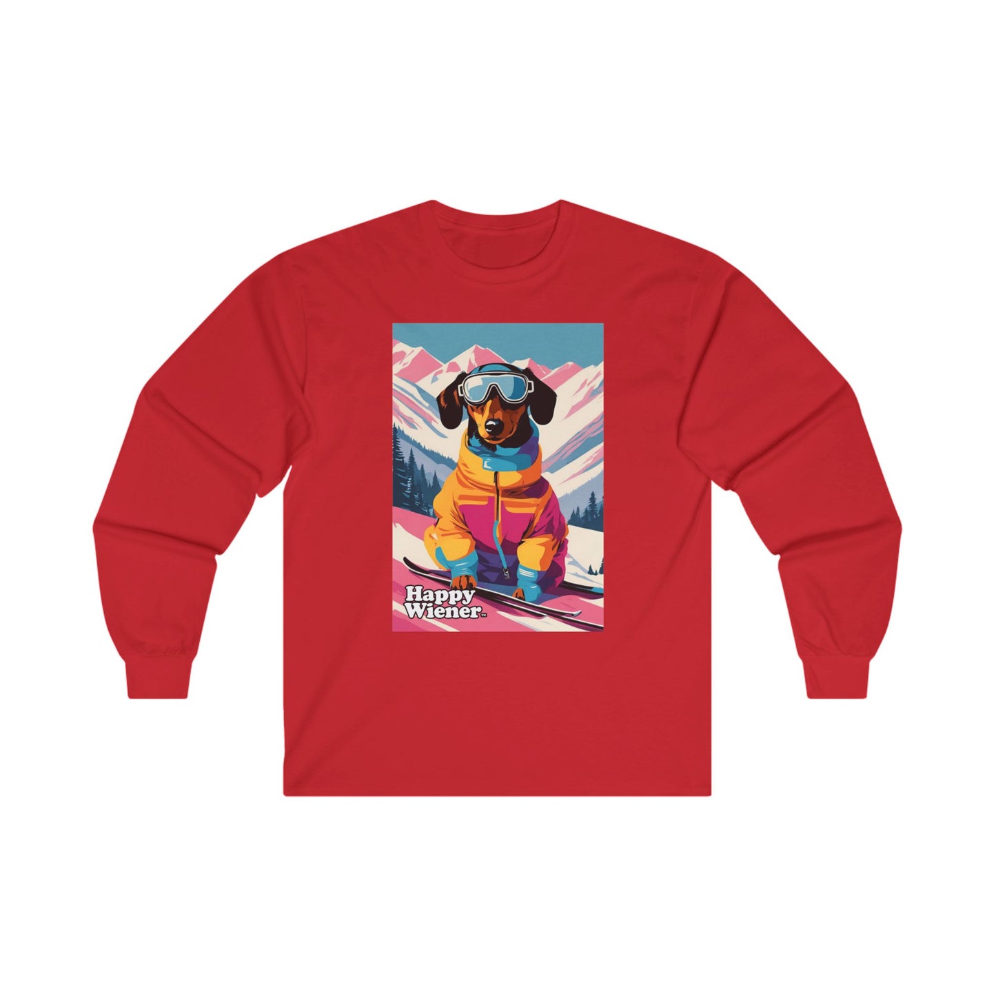 Long Sleeve TEE Holiday Sweater Party SKISONS GREETINGS with Dachshunds – Wiener Dog Christmas Shirt
