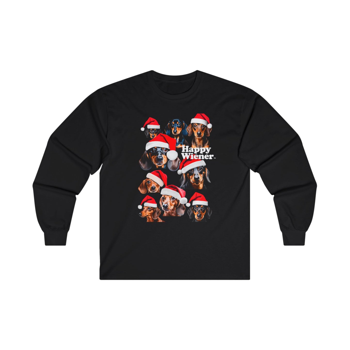 Long Sleeve TEE Holiday Sweater with SANTA Dachshunds – Wiener Dog Christmas Shirt
