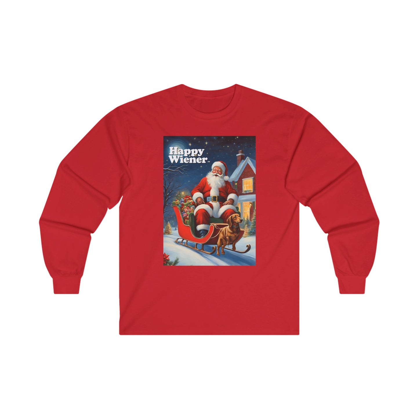 Long Sleeve TEE Holiday Sweater with SANTA SLEIGH Dachshunds – Wiener Dog Christmas Shirt