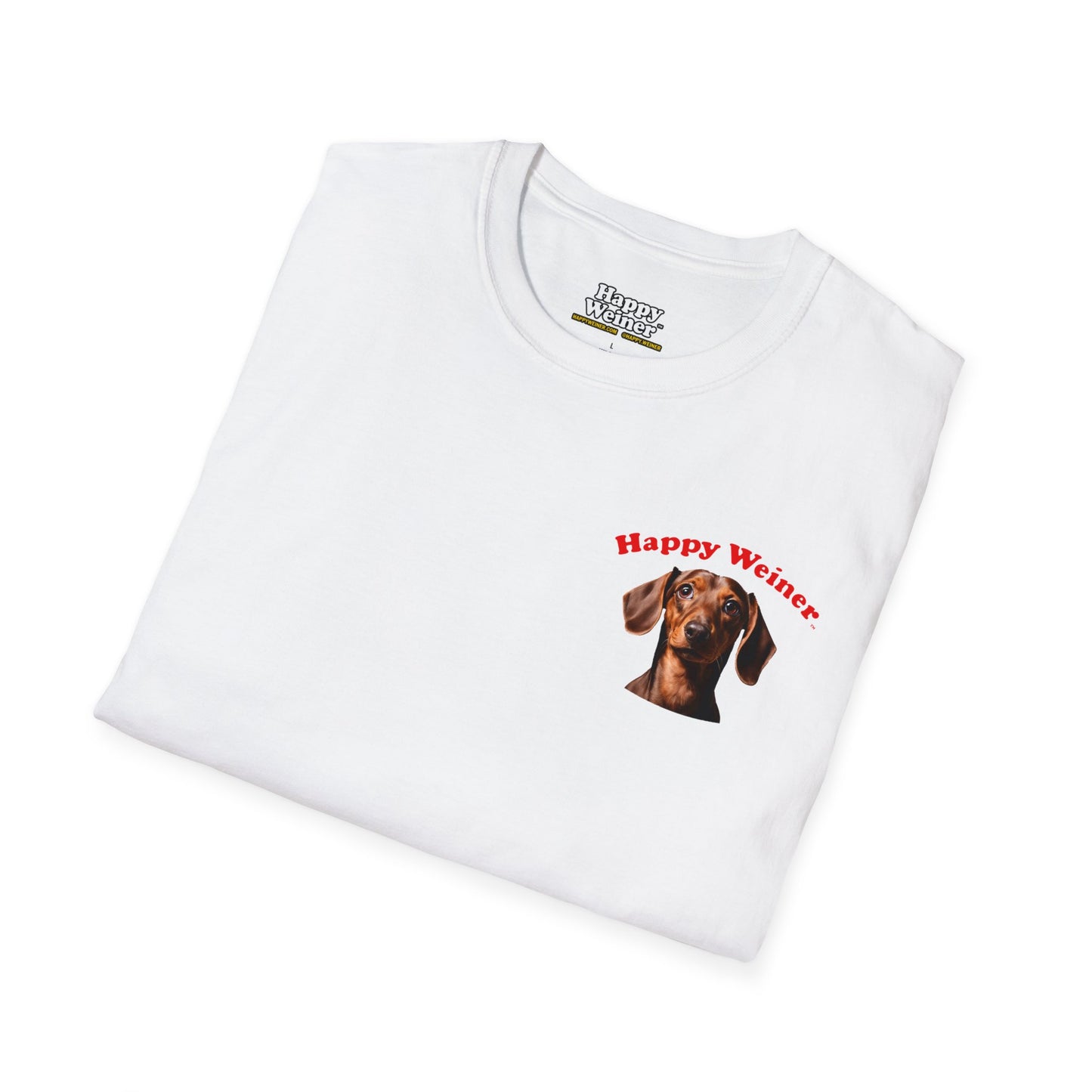 Happy Wiener™ Official Classic Brown Wiener T-Shirt Red Text (BLACK)