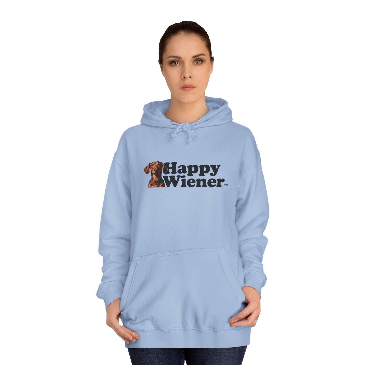 Happy Wiener™ Light Blue Hoodie Brown Ween