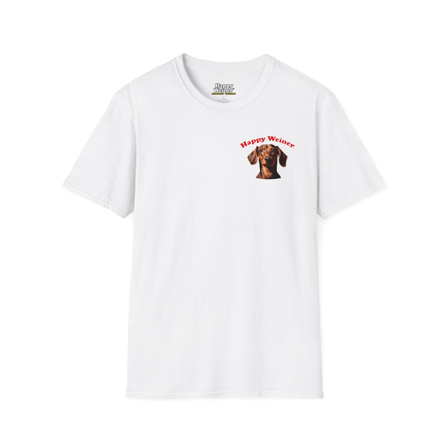 Happy Wiener™ Official Classic Brown Wiener T-Shirt Red Text (BLACK)