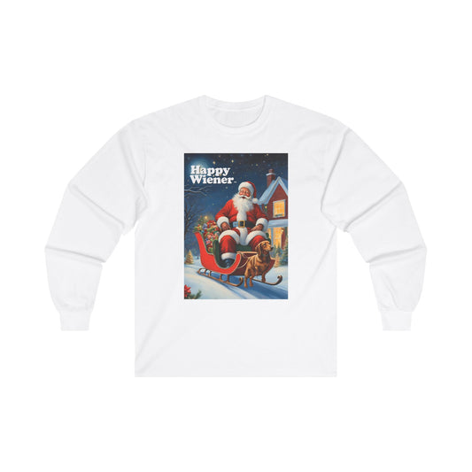 Long Sleeve TEE Holiday Sweater with SANTA SLEIGH Dachshunds – Wiener Dog Christmas Shirt