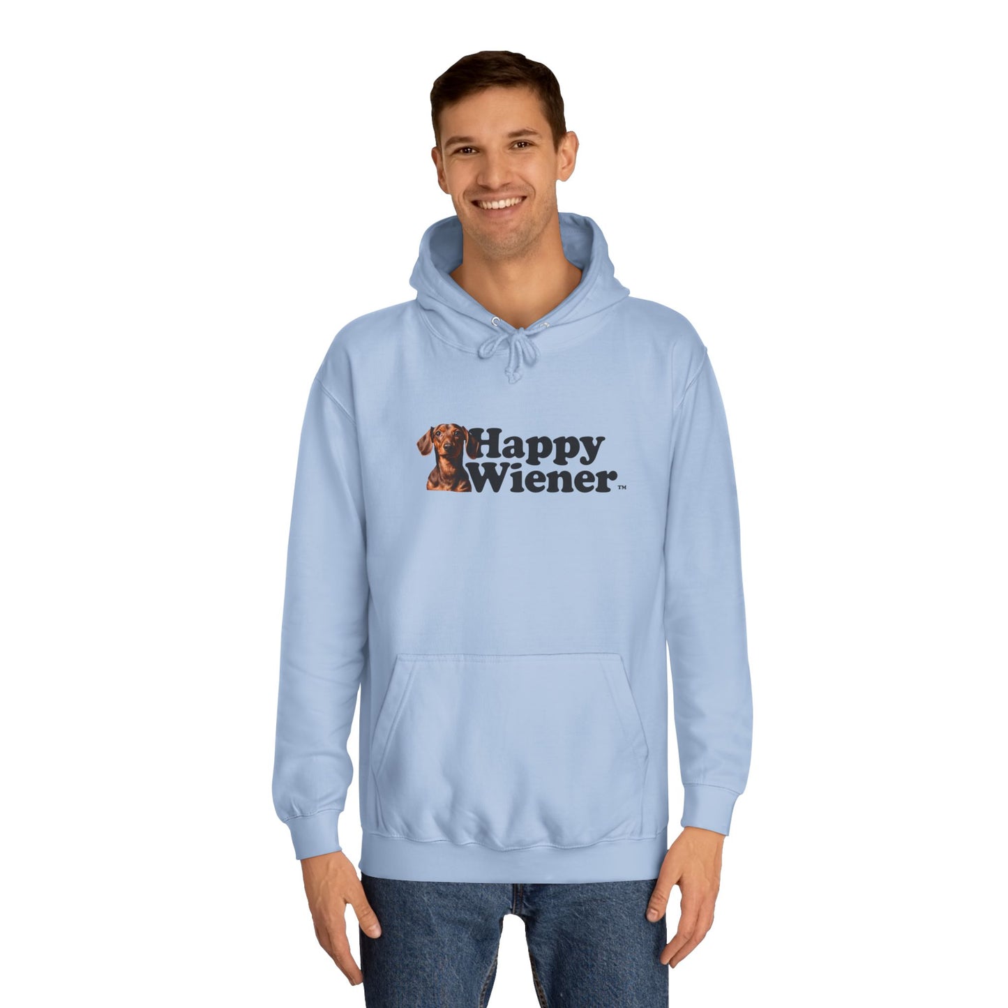 Happy Wiener™ Light Blue Hoodie Brown Ween