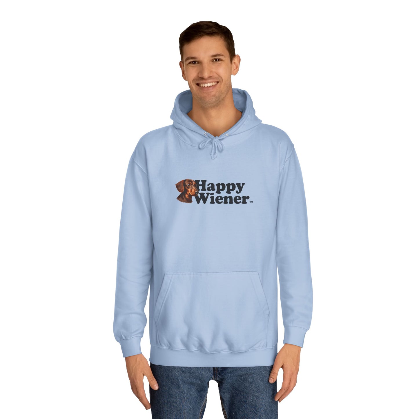 Happy Wiener™ Light Blue Hoodie Brown Little Ween