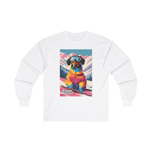 Long Sleeve TEE Holiday Sweater Party SKISONS GREETINGS with Dachshunds – Wiener Dog Christmas Shirt