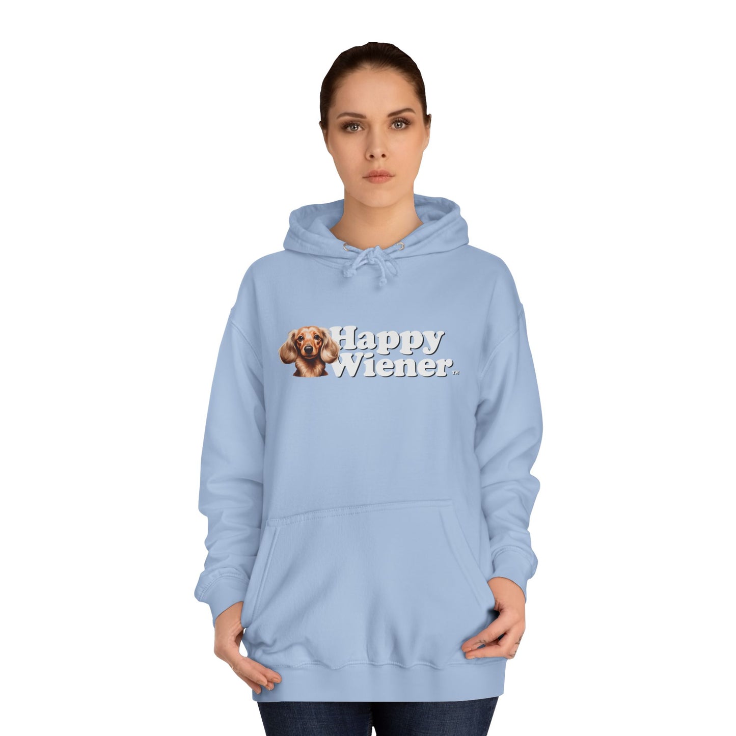 Happy Wiener™ Baby Blue Hoodie (Blonde/White Text)