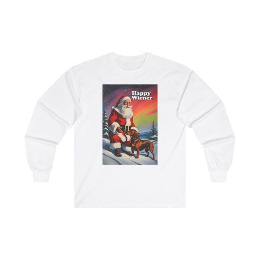Long Sleeve TEE Holiday SANTA NORTHERN LIGHTS Sweater with Dachshunds – Wiener Dog Christmas Shirt