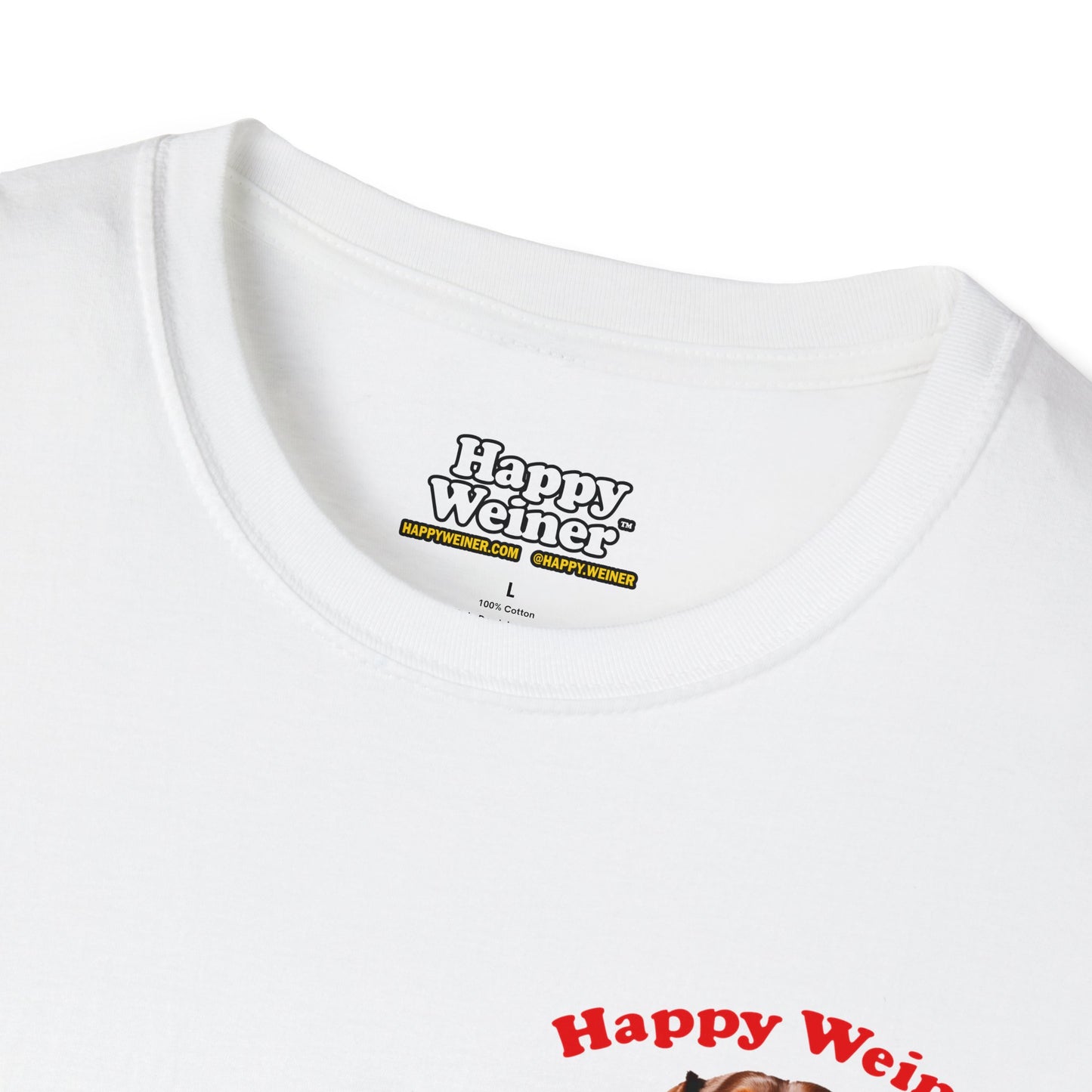 Happy Wiener™ Official Classic Brown Wiener T-Shirt Red Text (BLACK)