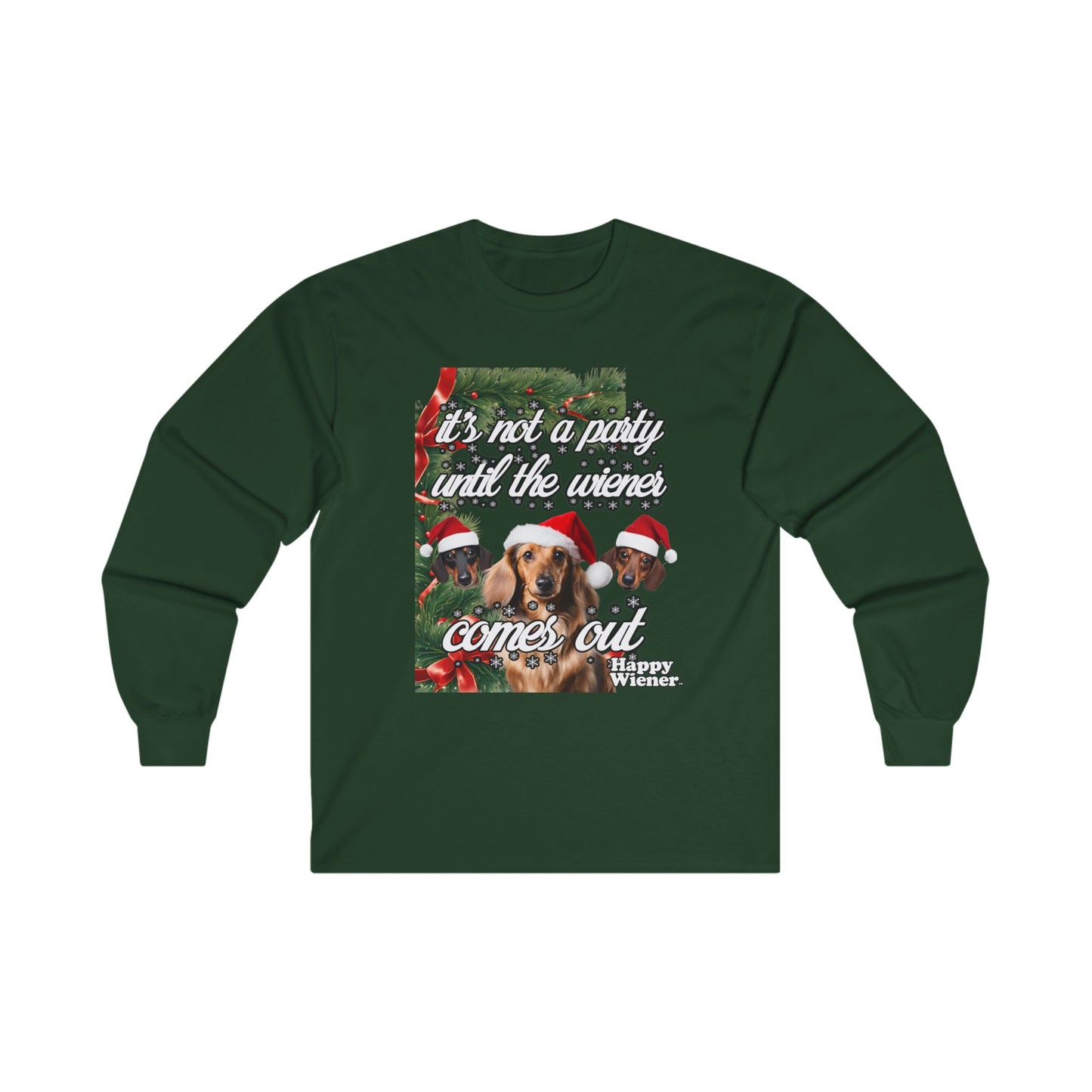 Long Sleeve TEE Holiday Sweater Party with Dachshunds – Wiener Dog Christmas Shirt