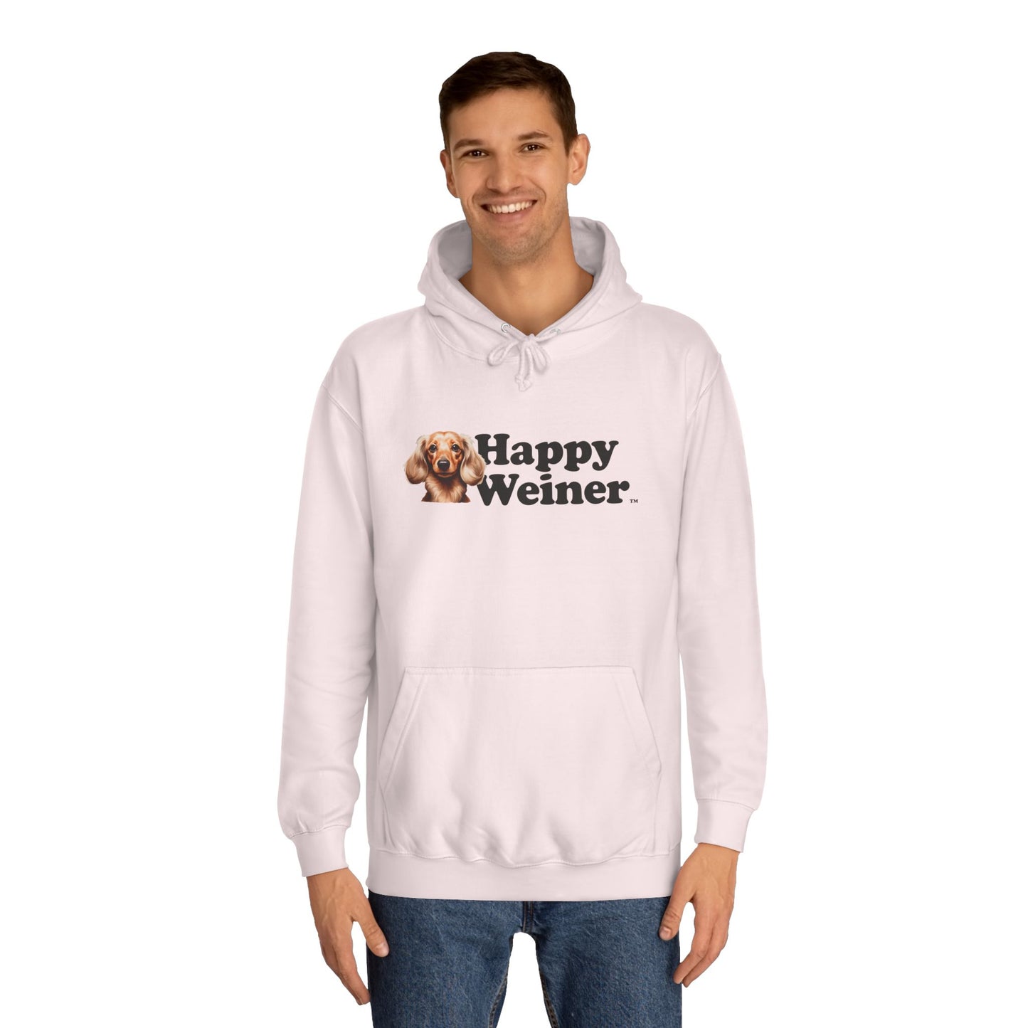 Happy Wiener™ Baby Blue Hoodie (Blonde/White Text)