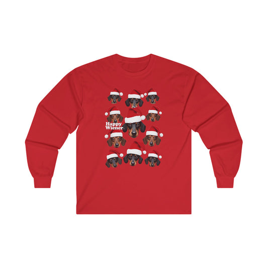 Long Sleeve TEE Holiday Sweater with Dachshunds – Wiener Dog Christmas Shirt