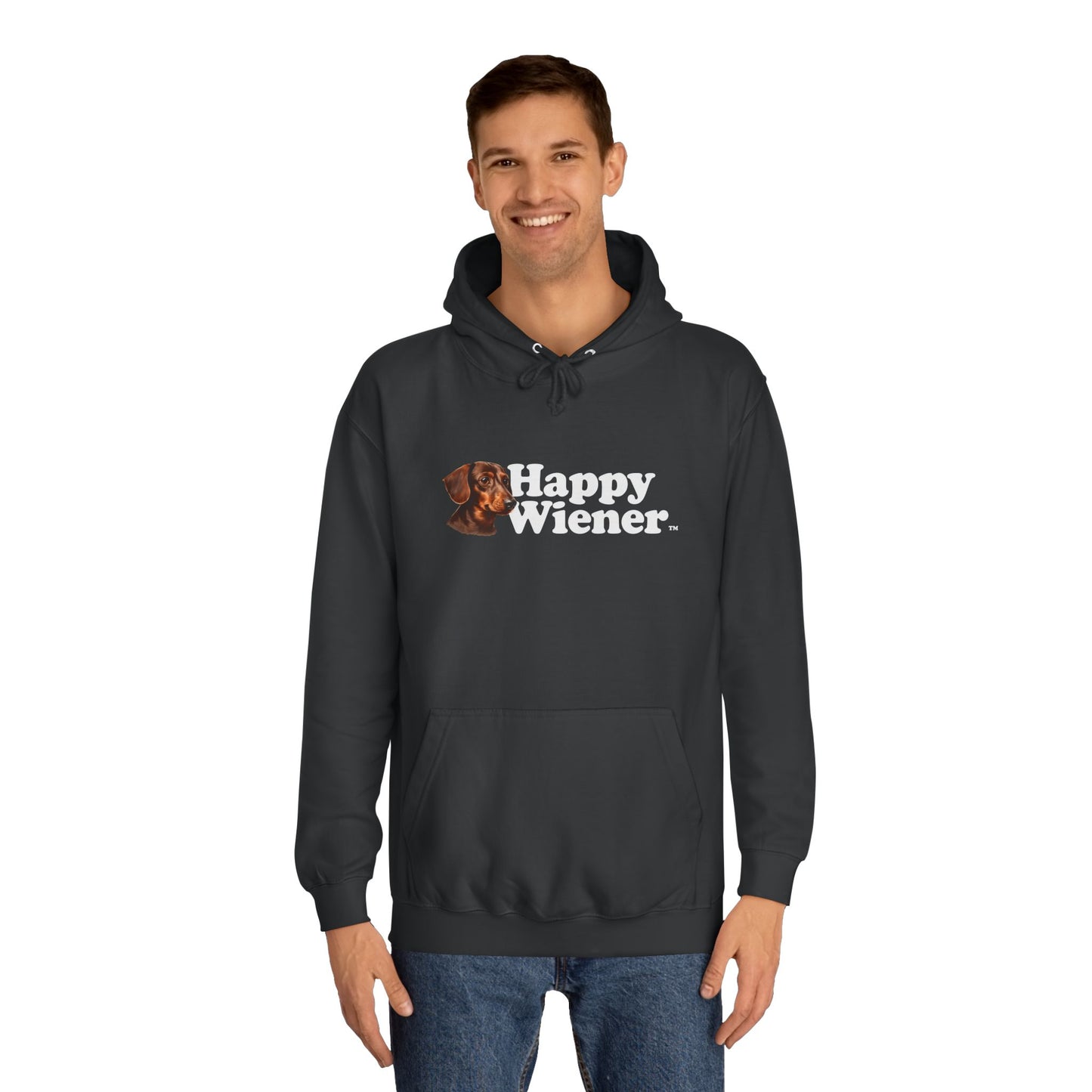 Happy Wiener™ Black Hoodie Brown Little Ween