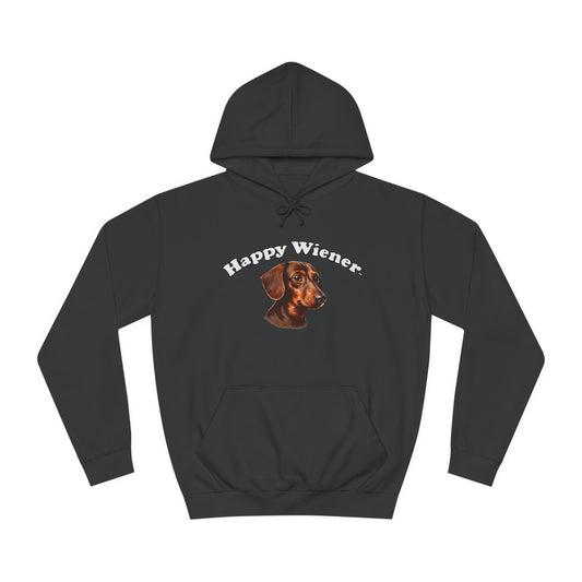 Happy Wiener™ Black Hoodie Brown Ween White Arch