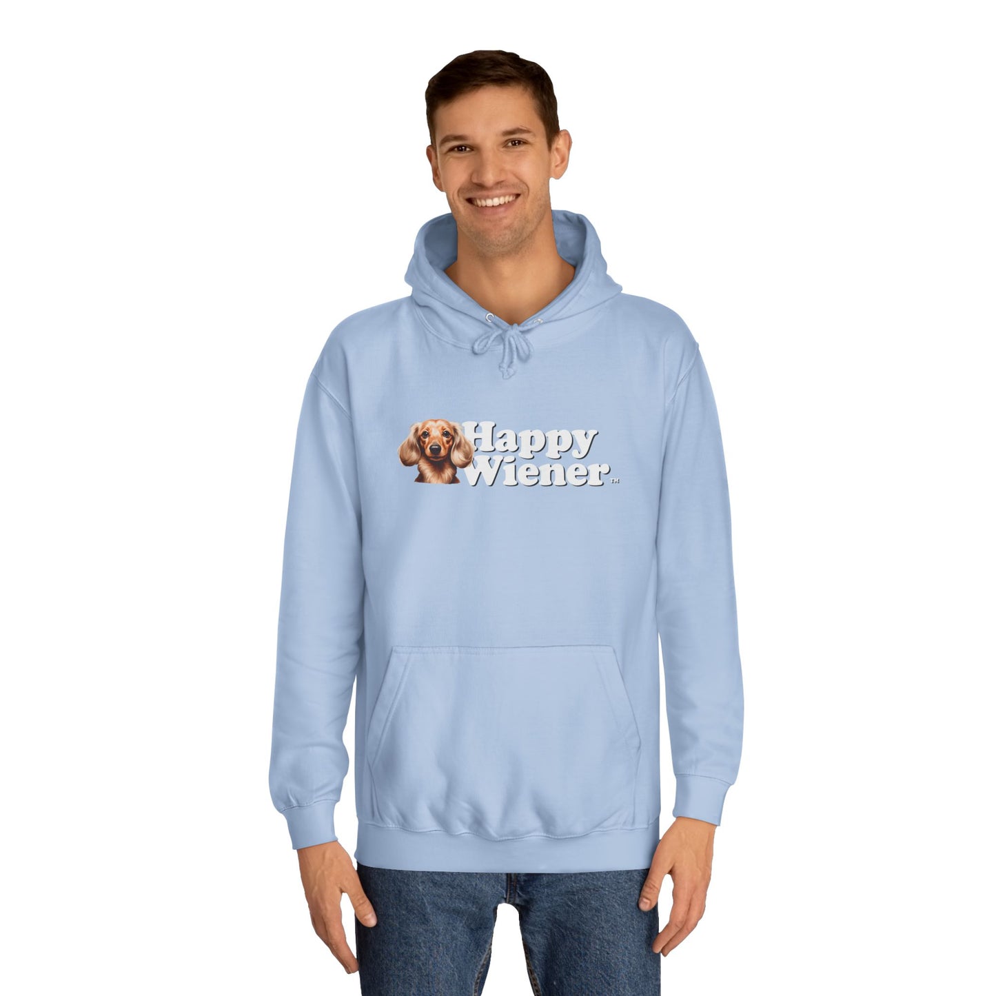 Happy Wiener™ Baby Blue Hoodie (Blonde/White Text)