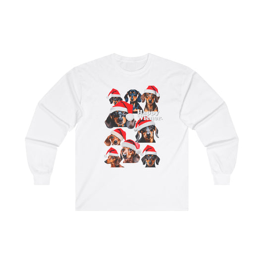 Long Sleeve TEE Holiday Sweater with SANTA Dachshunds – Wiener Dog Christmas Shirt