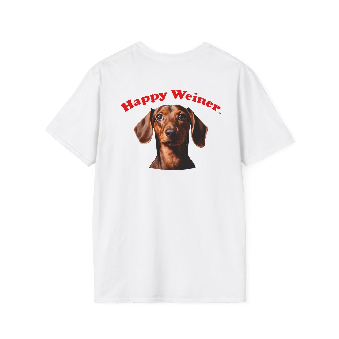 Happy Wiener™ Official Classic Brown Wiener T-Shirt Red Text (BLACK)