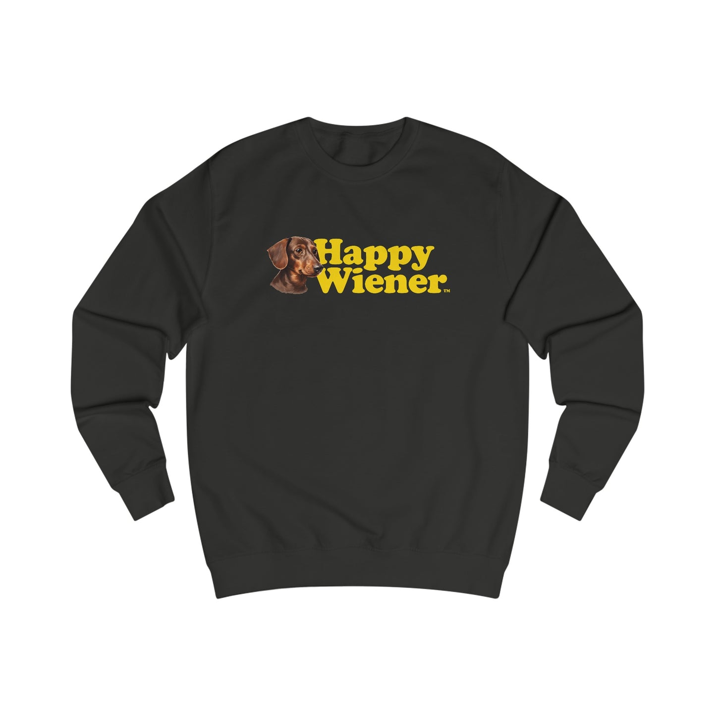 Happy Wiener™ Brown Wiener Sweatshirt Yellow Text