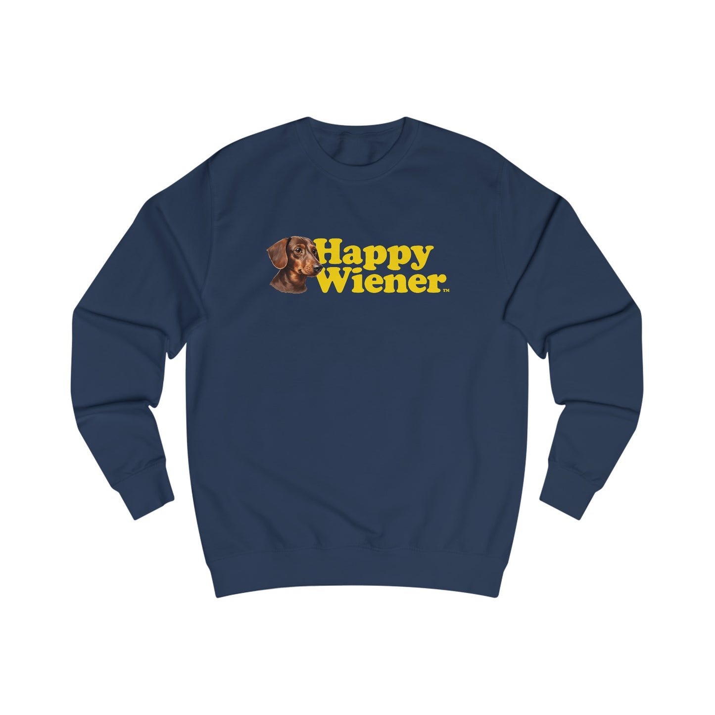 Happy Wiener™ Brown Wiener Sweatshirt Yellow Text