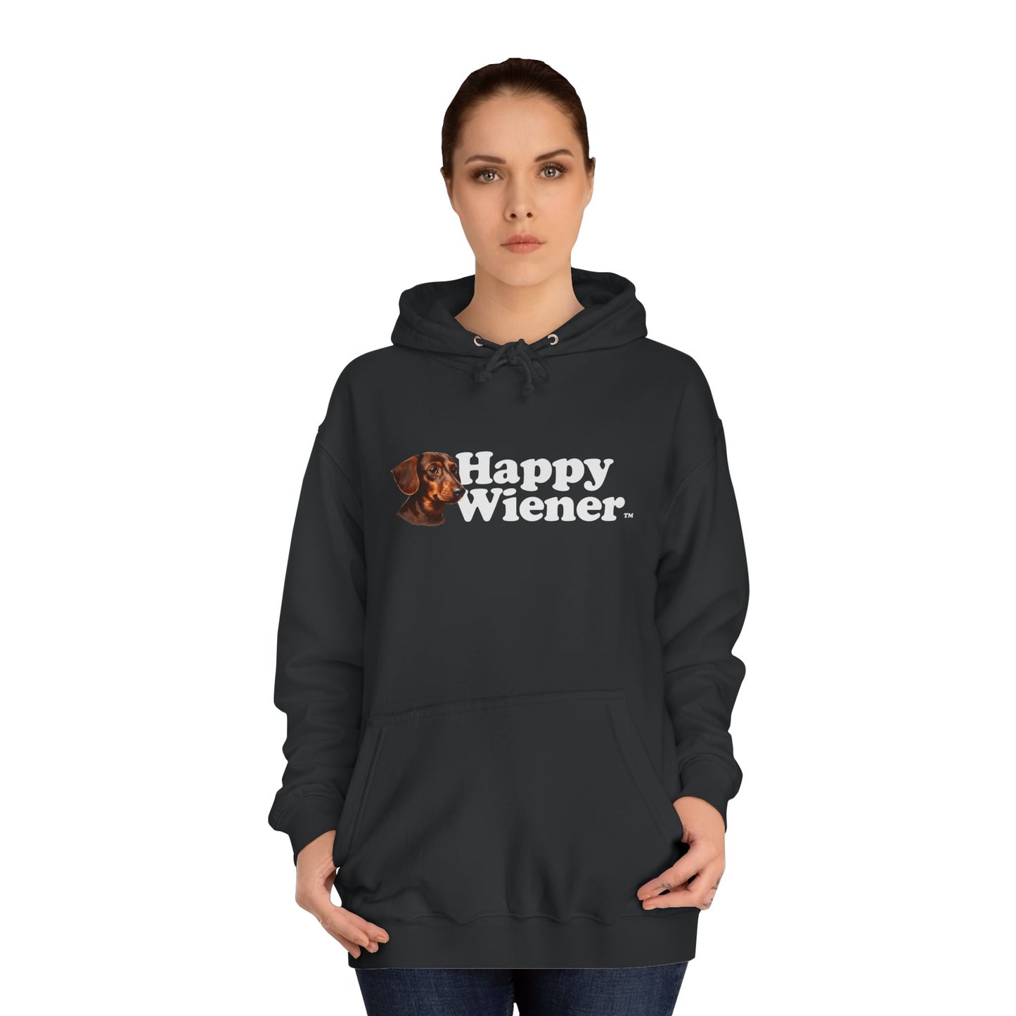 Happy Wiener™ Black Hoodie Brown Little Ween